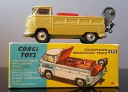 1966-CORGI~VOLKSWAGEN MIB Pickup BREAK DOWN TRUCK#490 TOW w PLATED TOOLS & SPARE