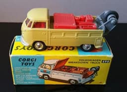 1966-CORGI~VOLKSWAGEN MIB Pickup BREAK DOWN TRUCK#490 TOW w PLATED TOOLS & SPARE