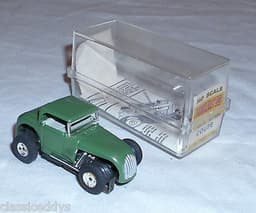 AURORA MODEL MOTORING THUNDER JET HOT ROD COUPE 1960s SLOT CAR IN GREEN BOXED
