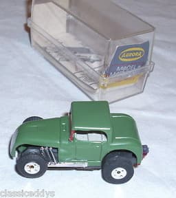 AURORA MODEL MOTORING THUNDER JET HOT ROD COUPE 1960s SLOT CAR IN GREEN BOXED
