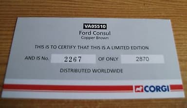 Corgi Vanguards Ford Consul Granada Diecast Car VA 05510 L/E Copper Brown 2005