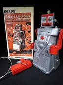 VINTAGE IDEAL’S 1950’s ROBERT the ROBOT SPACE TOY B/O & CRANK POWERED BOXED