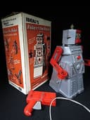 VINTAGE IDEAL’S 1950’s ROBERT the ROBOT SPACE TOY B/O & CRANK POWERED BOXED